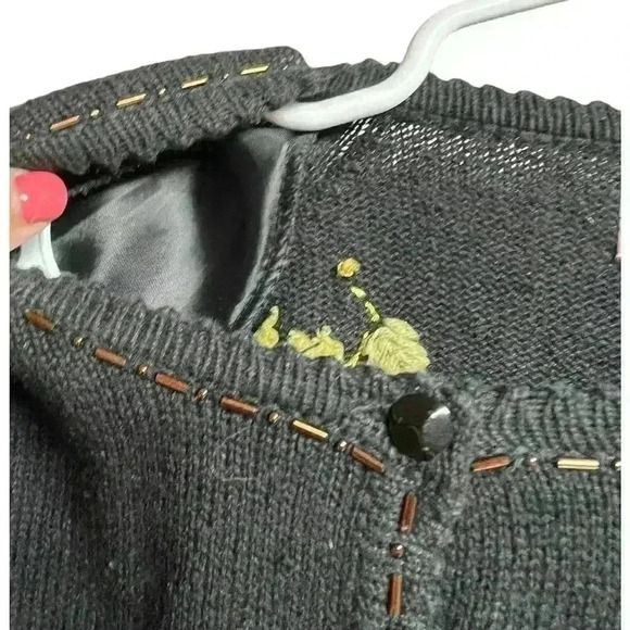 Tiara International Sweater Cardigan Small Black Embroidery Beaded - Picture 5 of 13